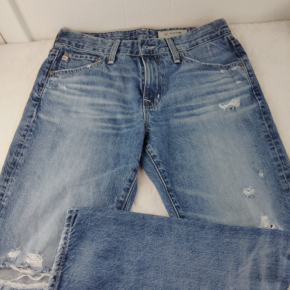 Adriano Goldschmied AG Ex Boyfriend Slim Jeans Medium Wash Distressed Size 27
